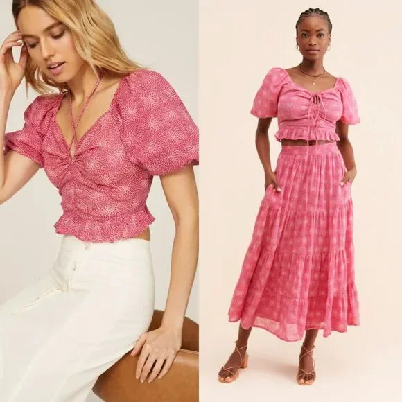 Anthropologie Banjanan Agatha Crop Top in Pink Size Large $185 - Picture 13 of 14